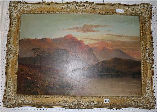 Oil painting by Arthur Leslie of mountainous scene